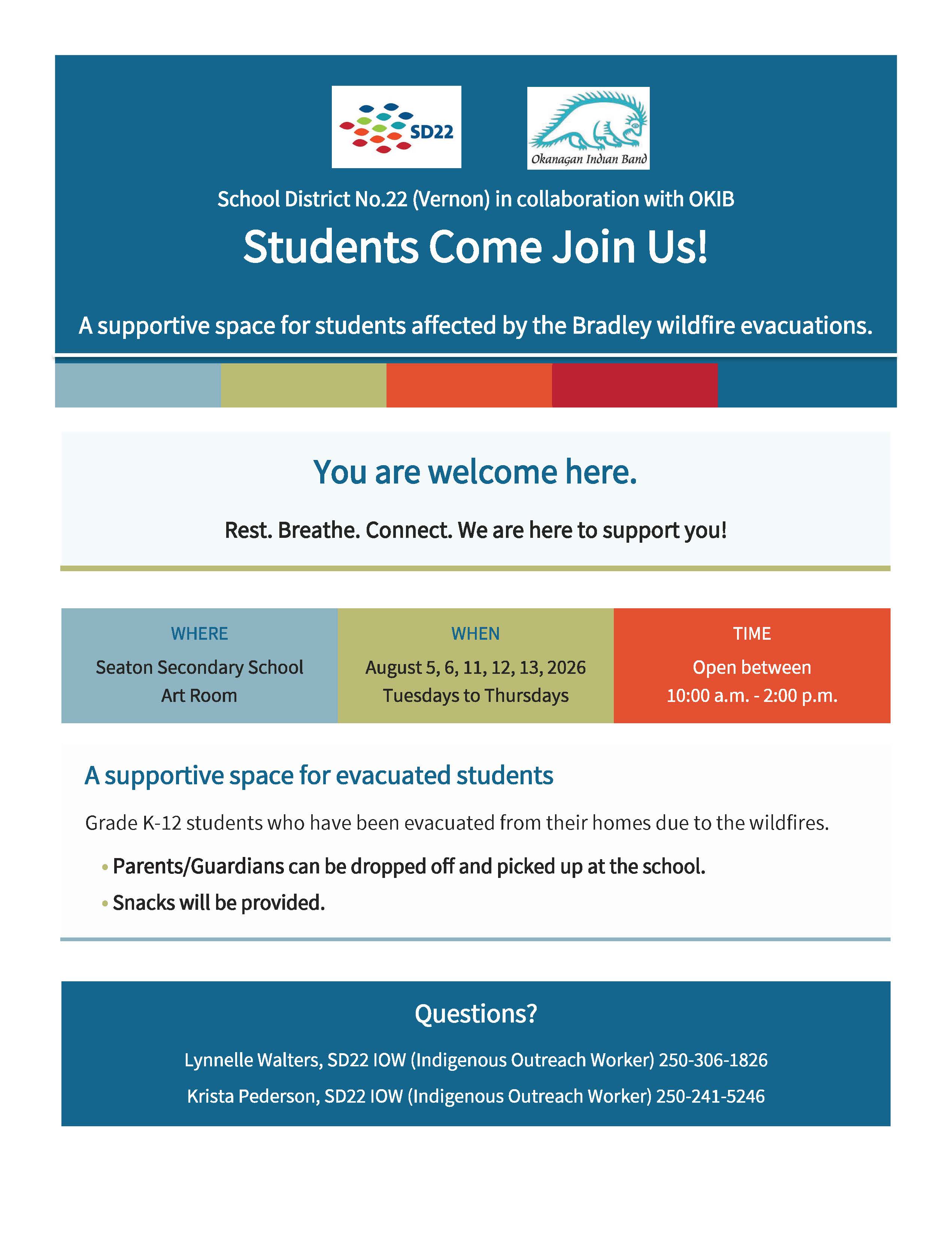 SD22 Student Space For Wildfire Evacuees