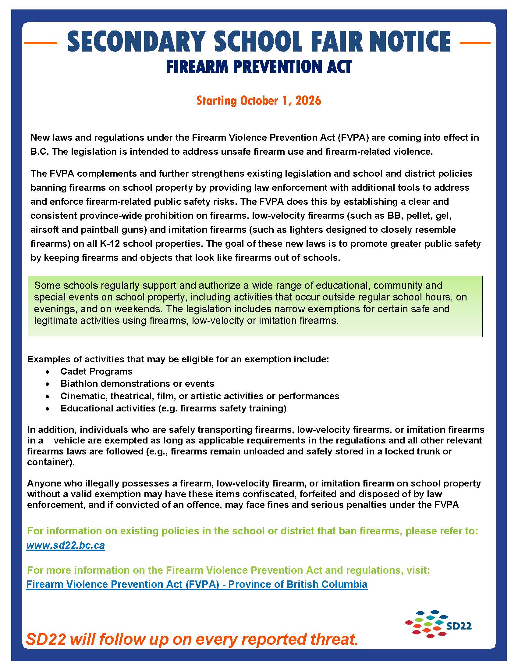 SECONDARY Fair Notice Poster (FIREARMS PREVENTION ACT)